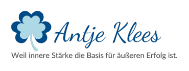 Kleeblatt-Logo mit Schriftzug Antje Klees und Slogan