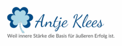 Kleeblatt-Logo mit Schriftzug Antje Klees und Slogan