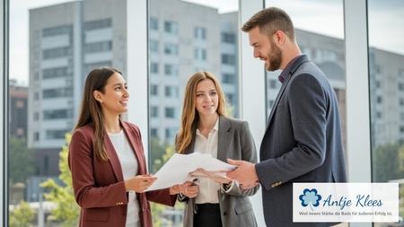 Drei zufriedene Lehrende im Gespräch an einer Hochschule