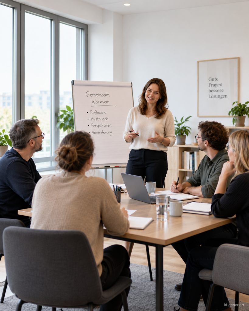 Eine Frau hält auf Arbeit einen Workshop